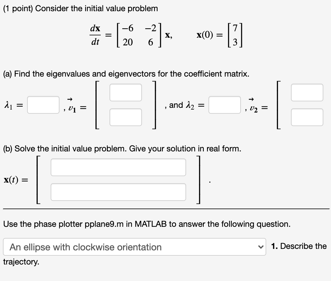 Solved 1 Point Consider The Initial Value Problem Dx X 0