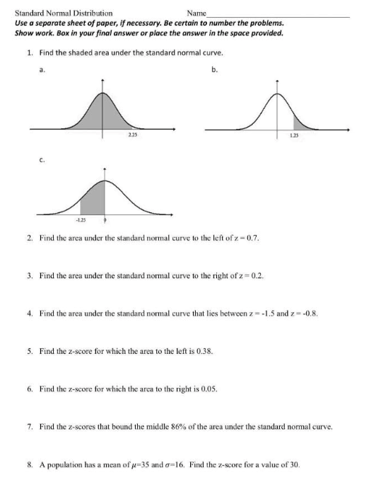 Solved Standard Normal Distribution Name Use a separate | Chegg.com