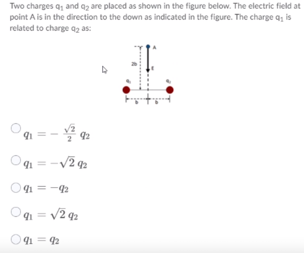 Solved Two charges 41 and 42 are placed as shown in the | Chegg.com