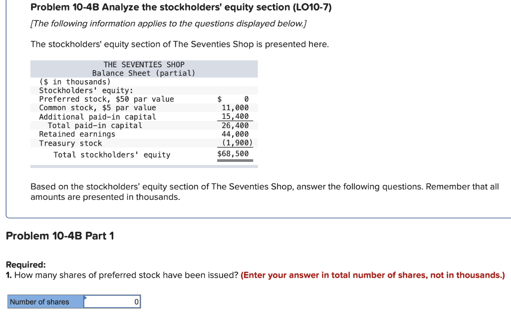 Solved Problem 10-4B Analyze The Stockholders' Equity | Chegg.com