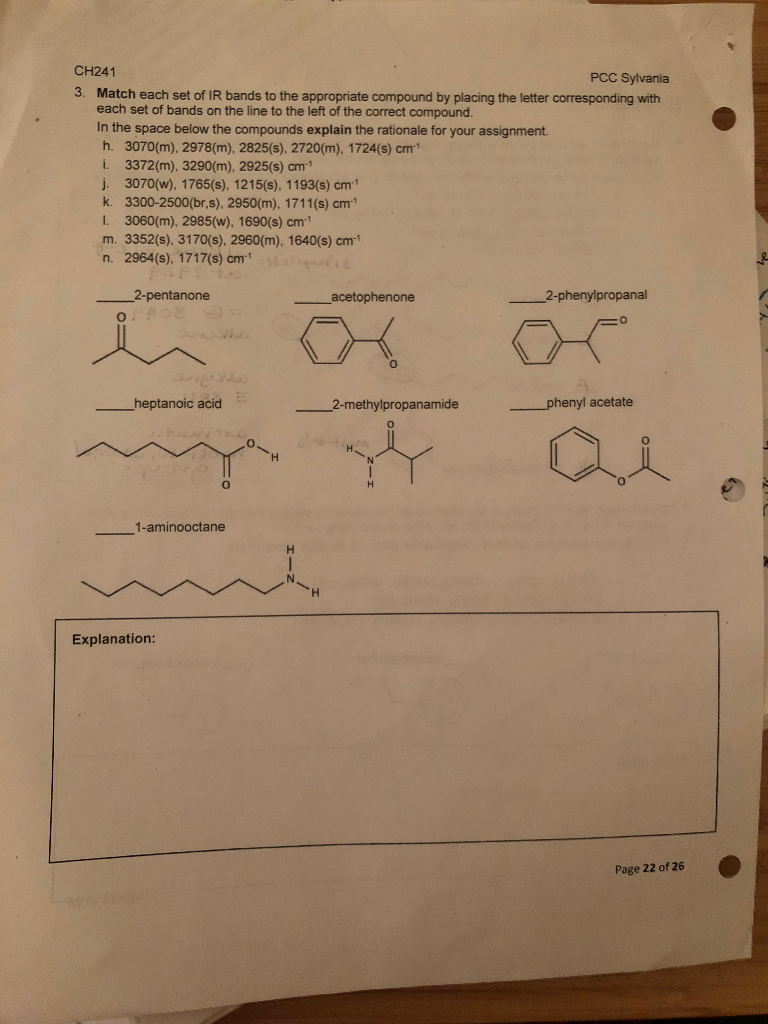 Solved CH241 3. Match each set of IR bands to the | Chegg.com