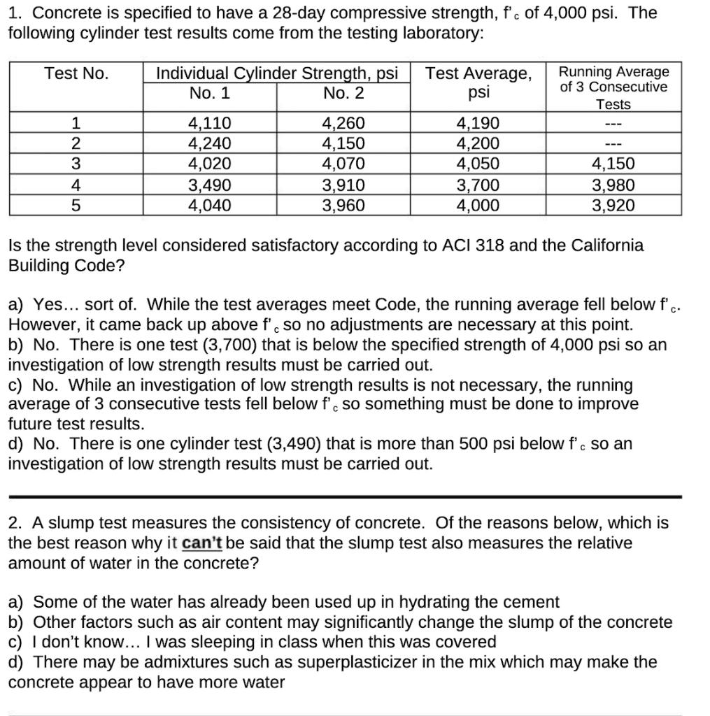 Solved 1. Concrete is specified to have a 28-day compressive