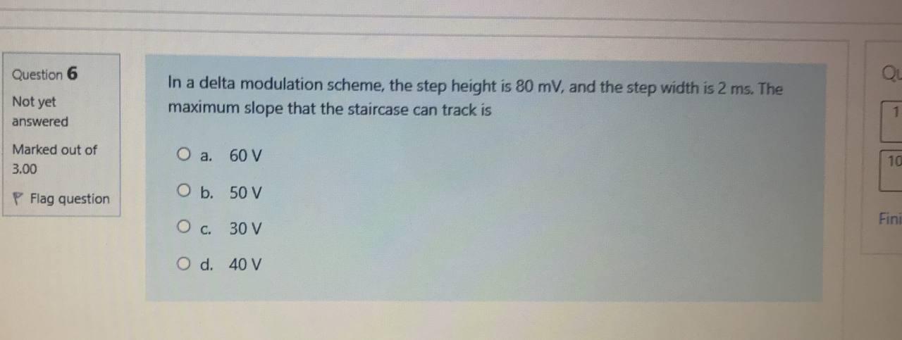 Solved Question 6 Not yet In a delta modulation scheme, the | Chegg.com