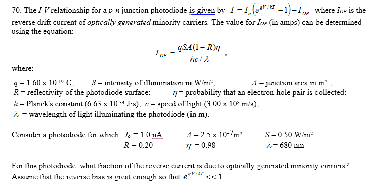 Solved 70. The I-Vrelationship for a p-n junction photodiode | Chegg.com