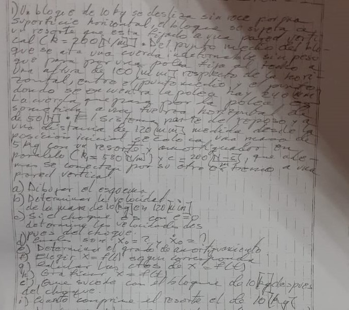 1) Un bloque de lo fy se desliza six ioce perpua pared ventical. a) Aibopar el esqueua b) Diterminar leqvelocidet de la tuana