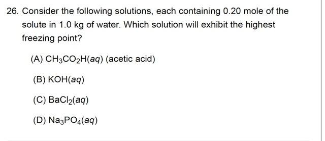 Solved 26. Consider The Following Solutions, Each Containing | Chegg.com