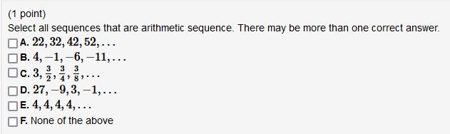 Solved (1 point) Select all sequences that are arithmetic | Chegg.com