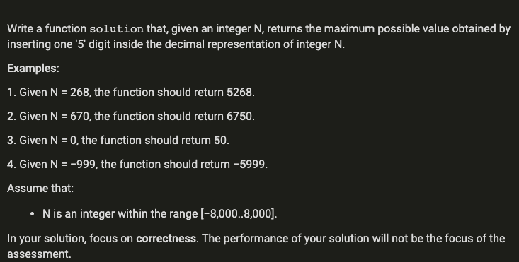 Solved Write a function solution that, given an integer N, | Chegg.com