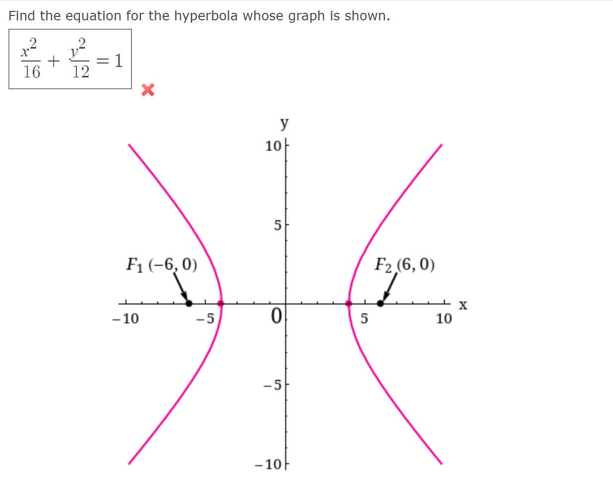 Solved Find the equation for the hyperbola whose graph is | Chegg.com