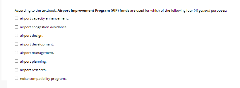 Solved According to the textbook, Airport Improvement | Chegg.com
