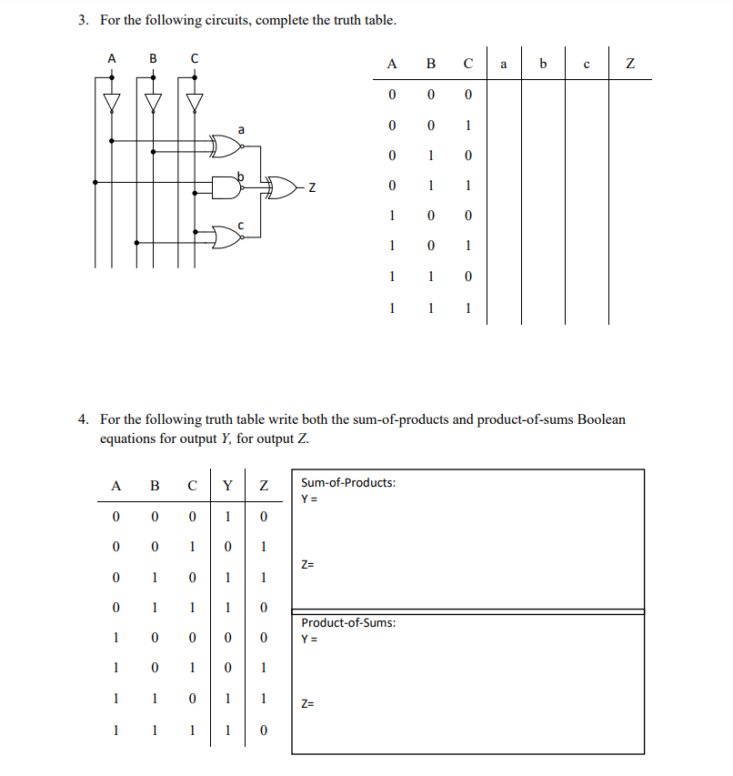 Solved 3. For the following circuits, complete the truth | Chegg.com