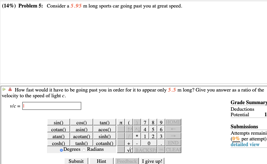 Solved (14%) Problem 5: Consider a 5.95 m long sports car | Chegg.com