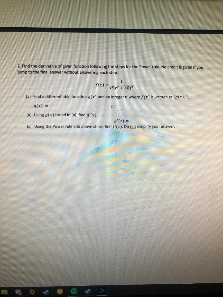 Solved 2. Find the derivative of given function following | Chegg.com