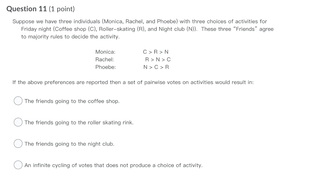 Question 11 1 Point Suppose We Have Three Indivi Chegg Com