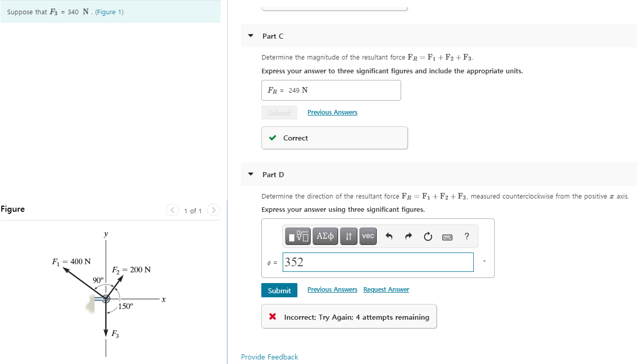 Solved Suppose That F3 340 N Figure 1 Part C Determi Chegg Com