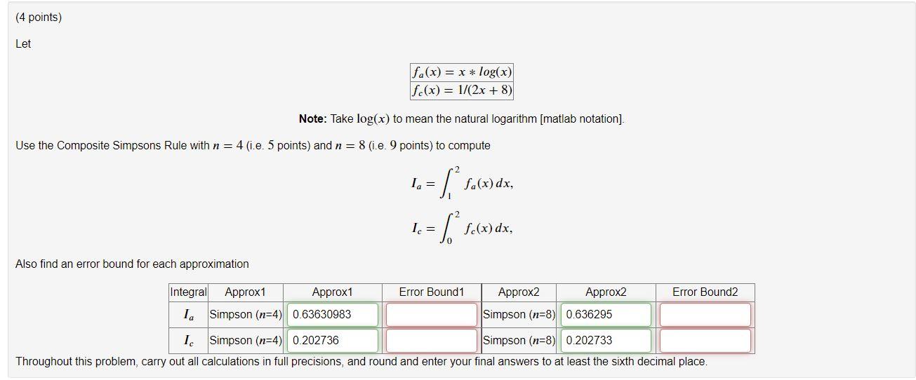 Solved 4 points let fa x x log x f x 1 2x 8 chegg