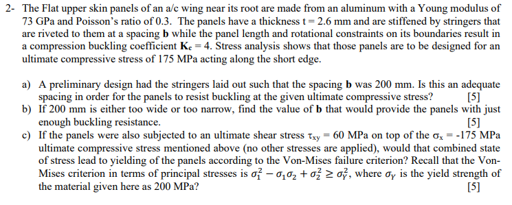 Solved 2- The Flat upper skin panels of an a/c wing near its | Chegg.com