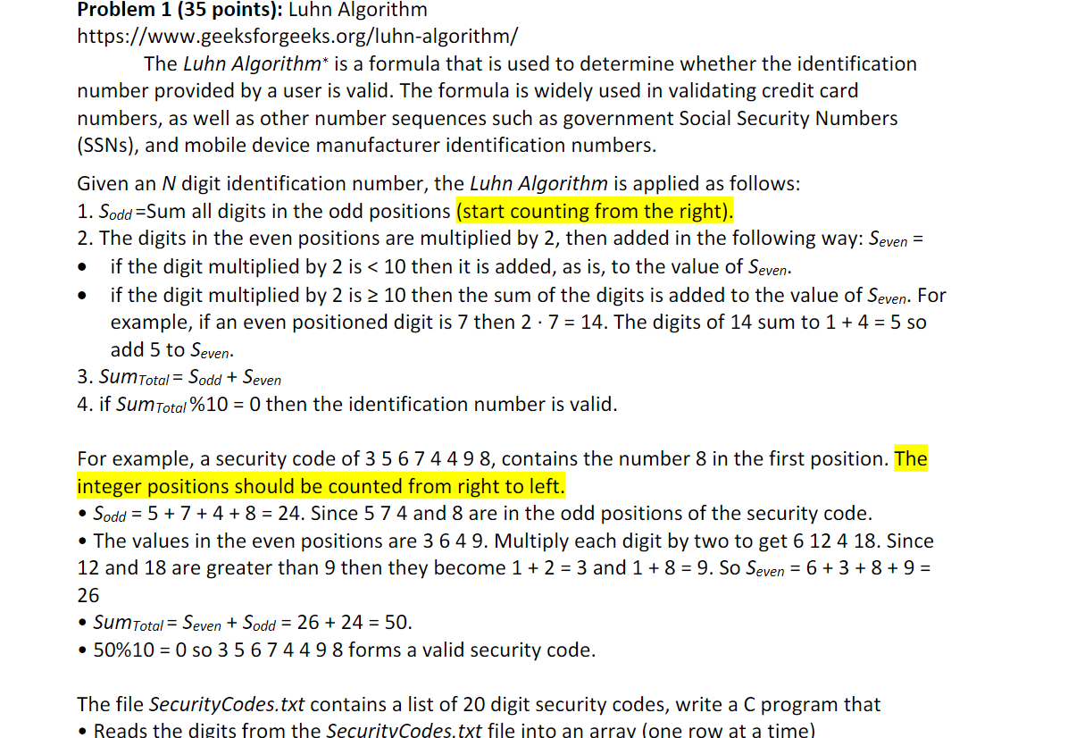 Problem 1 (35 points): Luhn Algorithm | Chegg.com