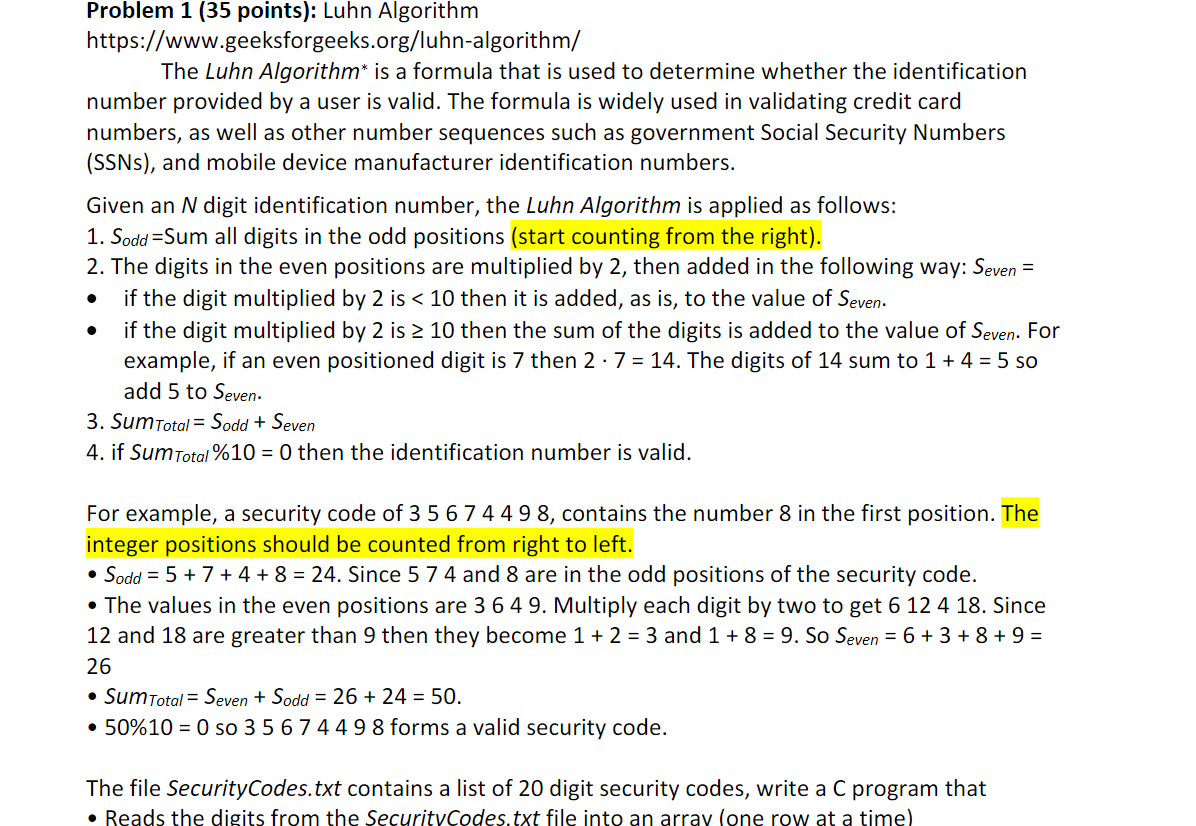 Problem 1 (35 Points): Luhn Algorithm | Chegg.com