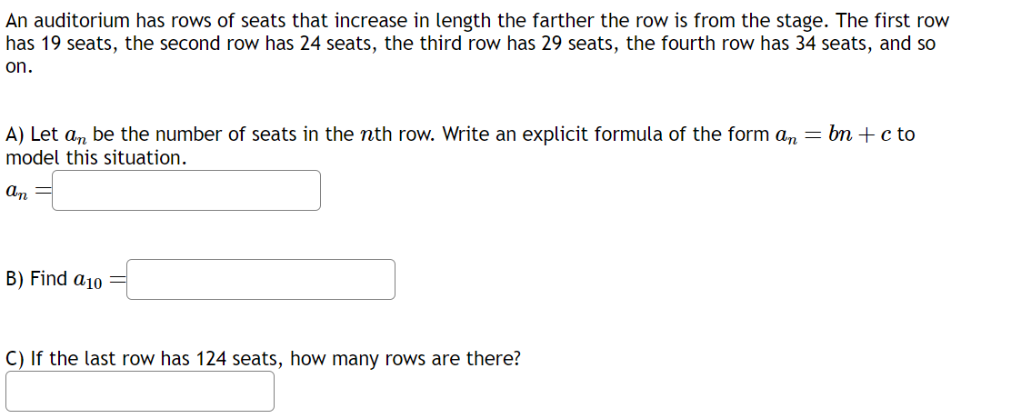 Solved An auditorium has rows of seats that increase in Chegg