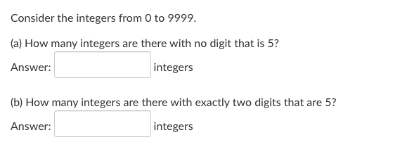 Solved Consider the integers from 0 to 9999. (a) How many | Chegg.com