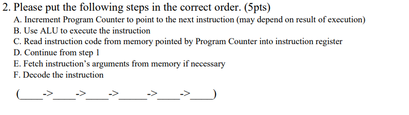 Solved 2. Please put the following steps in the correct | Chegg.com