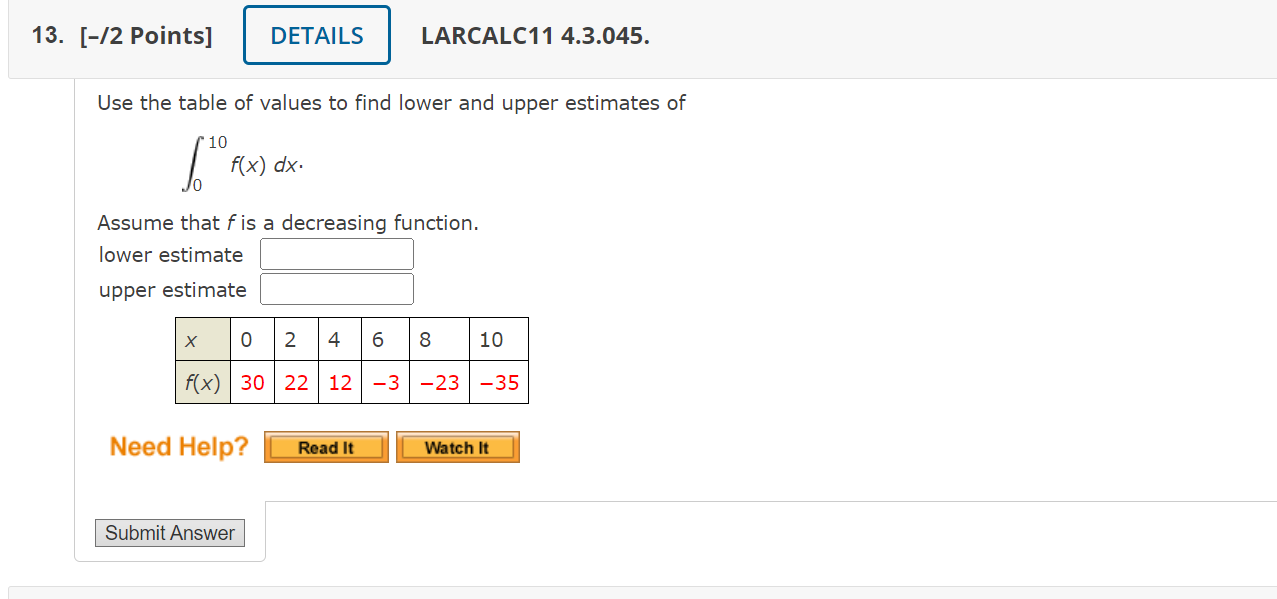 Solved LARCALC11 4.3.045. Use the table of values to find