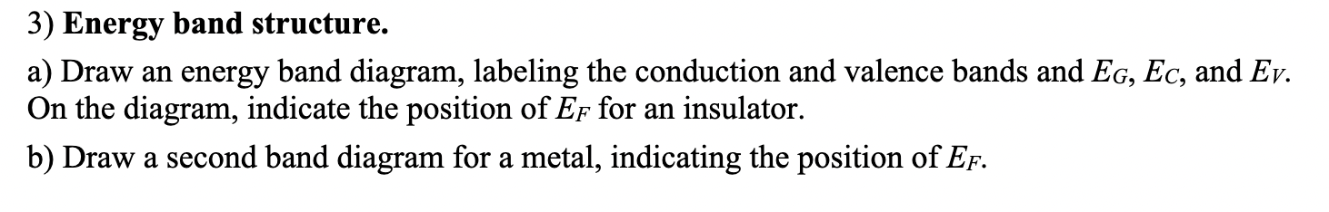 Solved 3) Energy Band Structure. A) Draw An Energy Band | Chegg.com