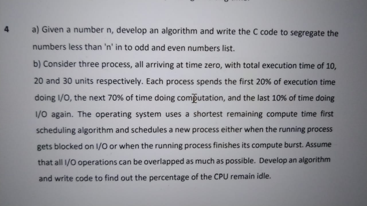 Solved 4 a) Given a number n, develop an algorithm and write | Chegg.com