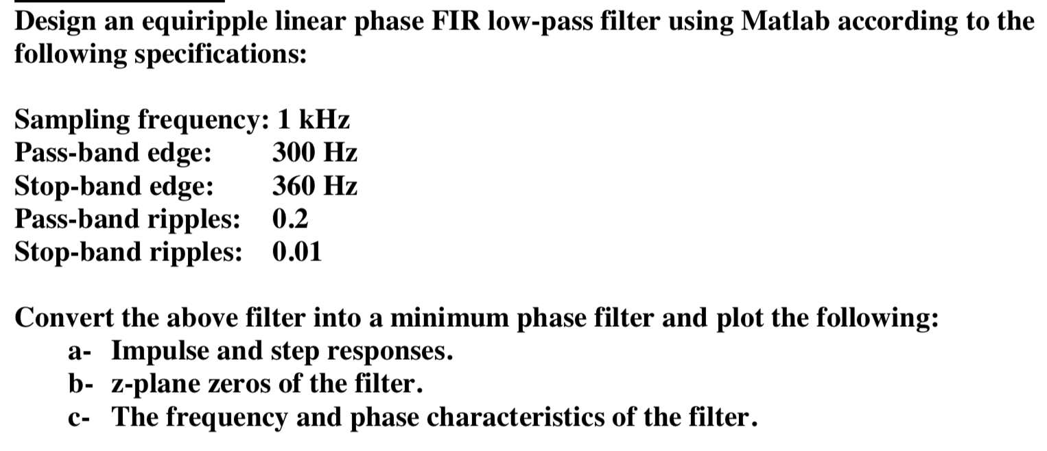 Solved Design an equiripple linear phase FIR low-pass filter | Chegg.com