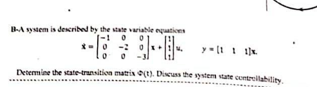Solved B-A system is described by the state variable | Chegg.com