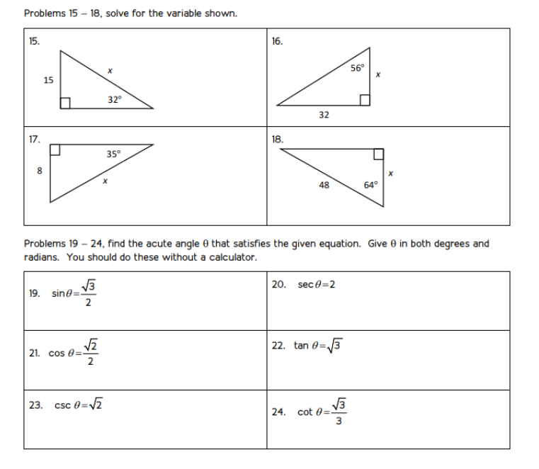 Solved Problems 15 – 18, solve for the variable shown. 15. | Chegg.com