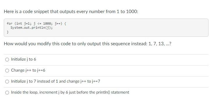 Solved Here is a code snippet that outputs every number from | Chegg.com