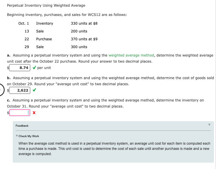 Solved 13 22 Perpetual Inventory Using Weighted Average
