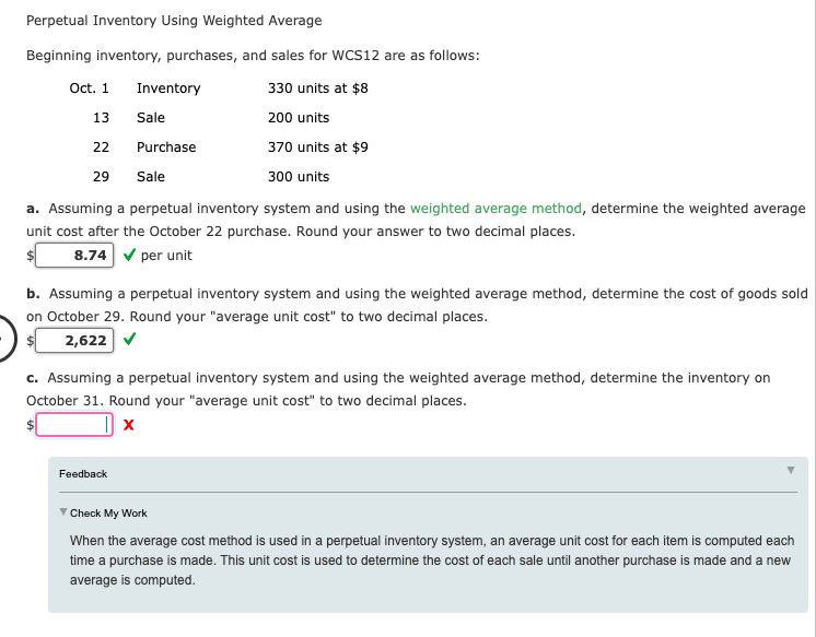 Solved 13 22 Perpetual Inventory Using Weighted Average | Chegg.com