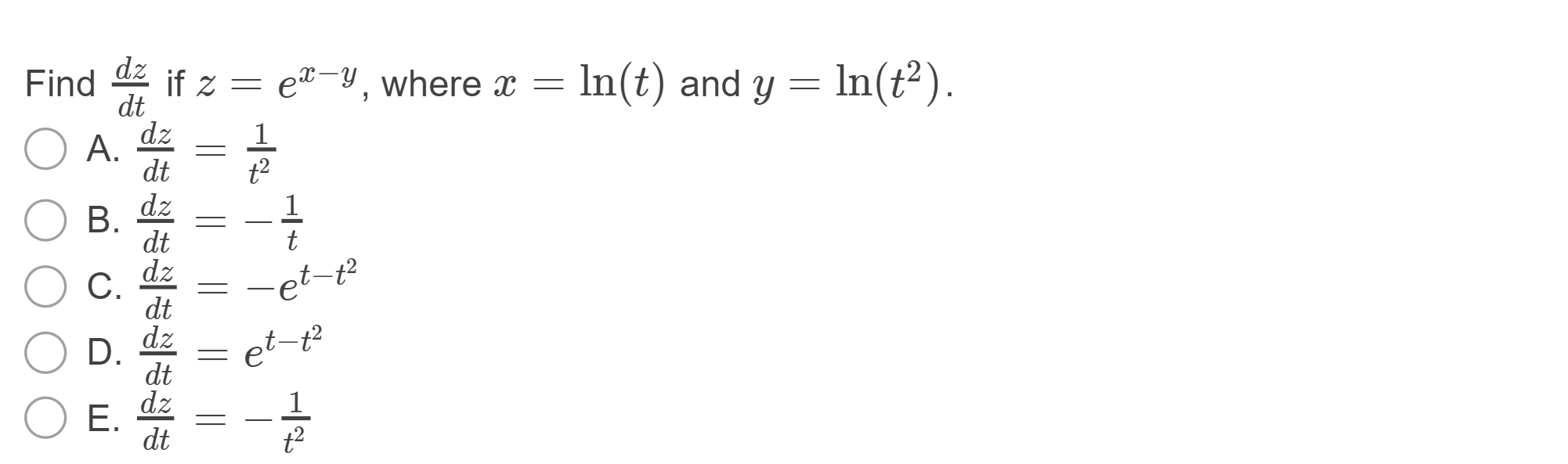 Solved Find Dz If Z El Y Where X Ln T And Y Ln T2 Chegg Com