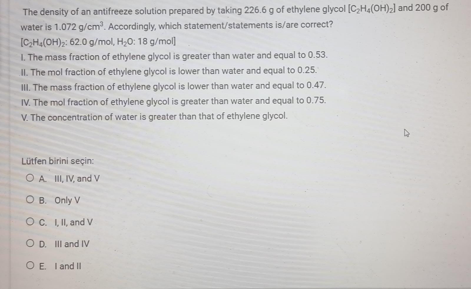 Solved The density of an antifreeze solution prepared by Chegg