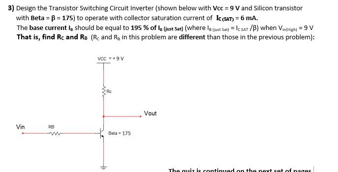 Solved 3) Design the Transistor Switching Circuit Inverter | Chegg.com
