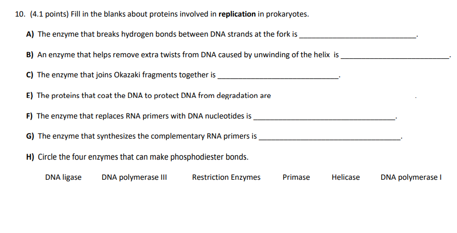 Solved 10. (4.1 Points) Fill In The Blanks About Proteins 