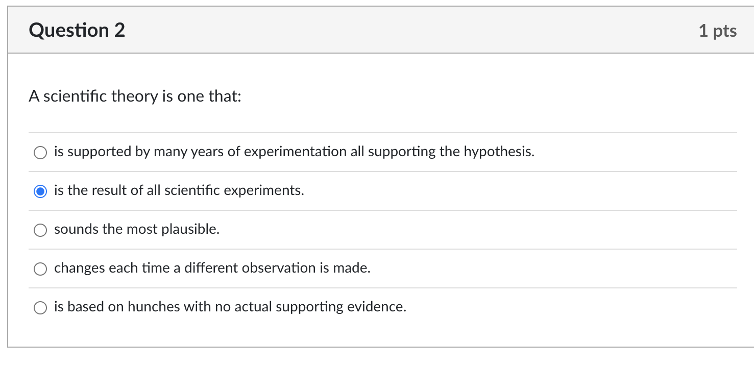 Solved Question 2 1 pts A scientific theory is one that: is | Chegg.com