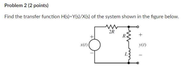 Solved Problem 2 (2 points) Find the transfer function | Chegg.com