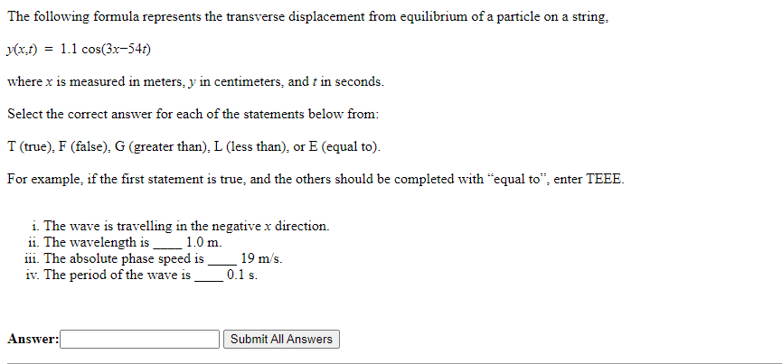 Solved The Following Formula Represents The Transverse | Chegg.com