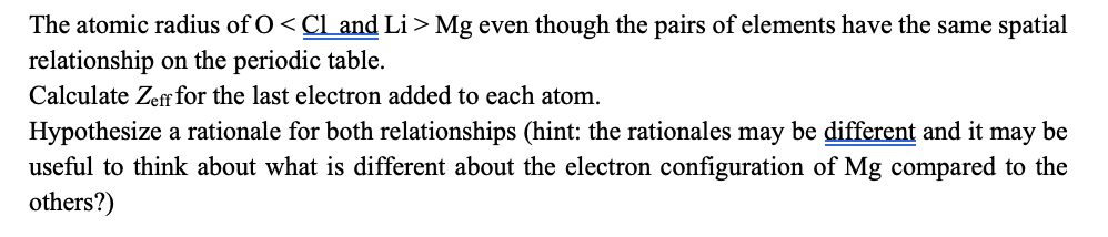 Solved The atomic radius of 0 Mg even though the pairs of | Chegg.com