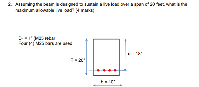 Solved 2. Assuming the beam is designed to sustain a live | Chegg.com