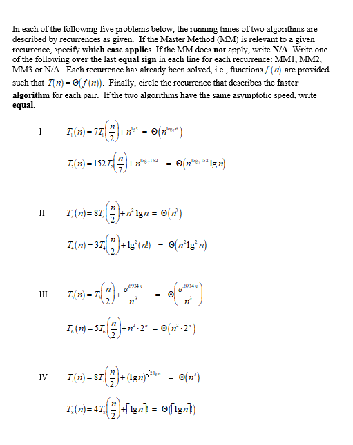 Solved In each of the following five problems below, the | Chegg.com