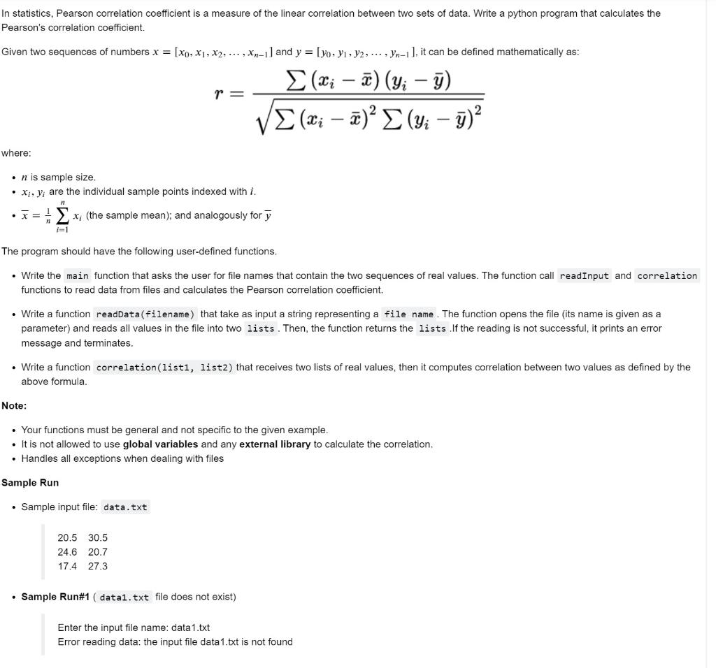 Solved In statistics, Pearson correlation coefficient is a | Chegg.com