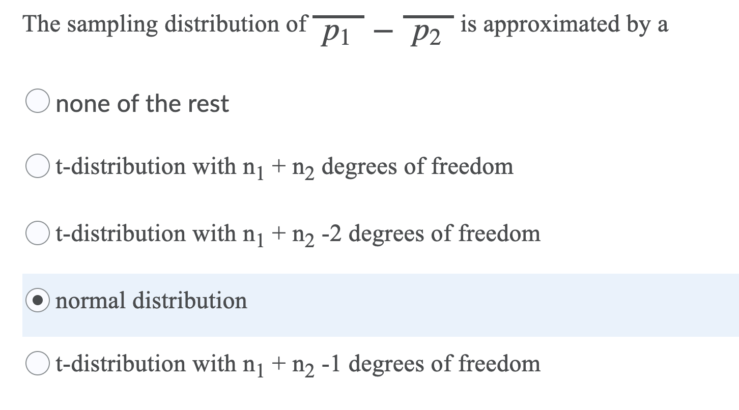 Solved The sampling distribution of P1 p2 is approximated