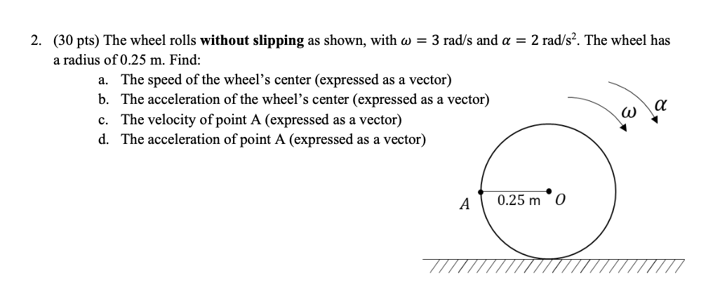 Solved 2. (30 pts) The wheel rolls without slipping as | Chegg.com