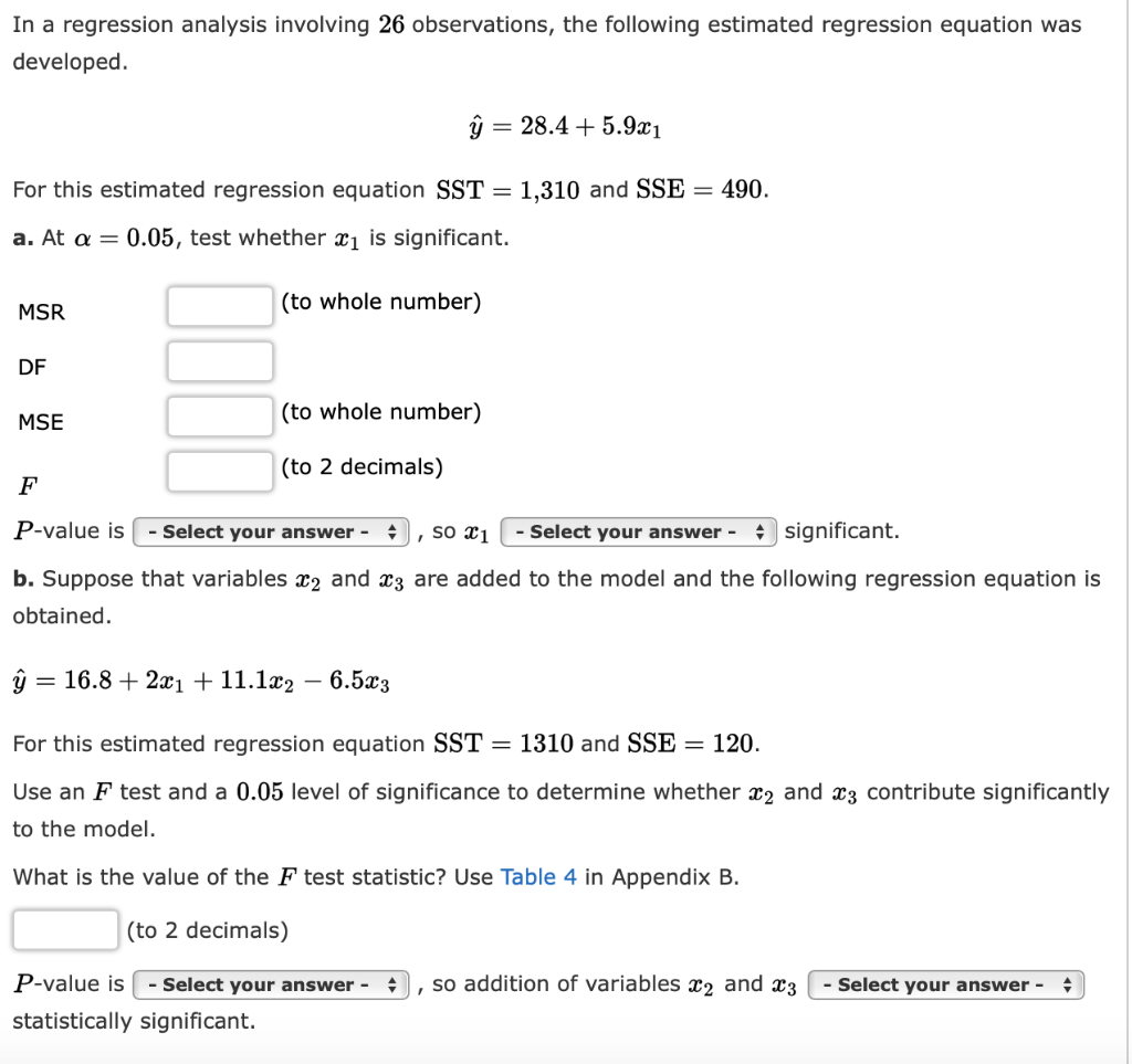 Solved In a regression analysis involving 26 observations, | Chegg.com