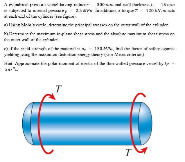 Solved A cylindrical pressure vessel having radius r = 300 | Chegg.com